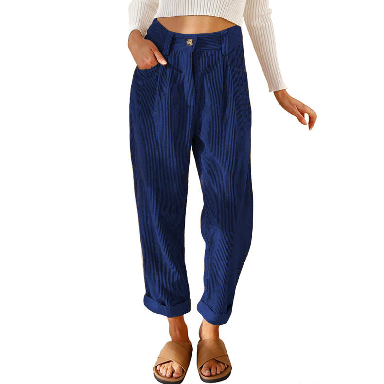 Jane – High-waisted casual corduroy pants with straight leg