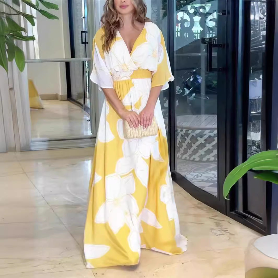 Damen Maxikleid mit Blumenmuster – Elegantes Sommerkleid für Gartenpartys & Urlaub