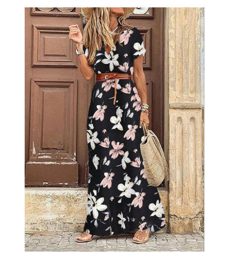 Barbara – V-neck floral dress in Simiya style
