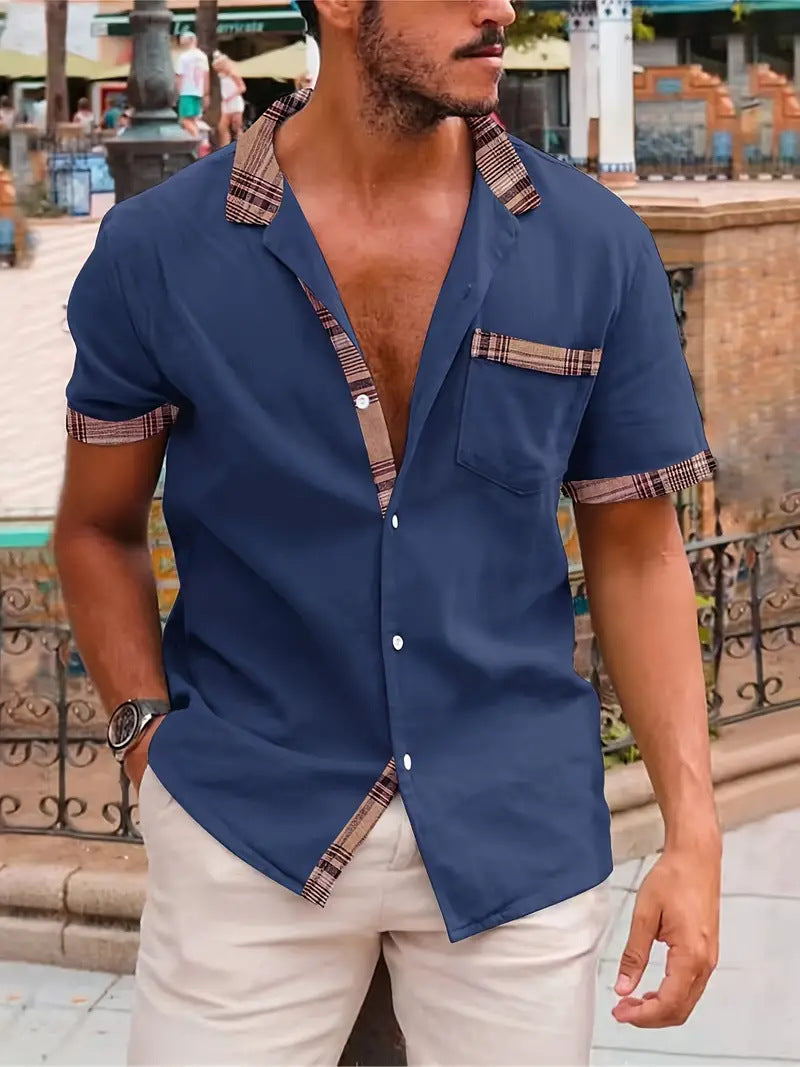 Herren Freizeit Kurzarm Hemd mit Karomuster-Kragen und Brusttasche – Modisches Sommerhemd für Alltag und Urlaub