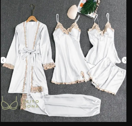 Audrey – Five-piece pajama with spaghetti straps for women