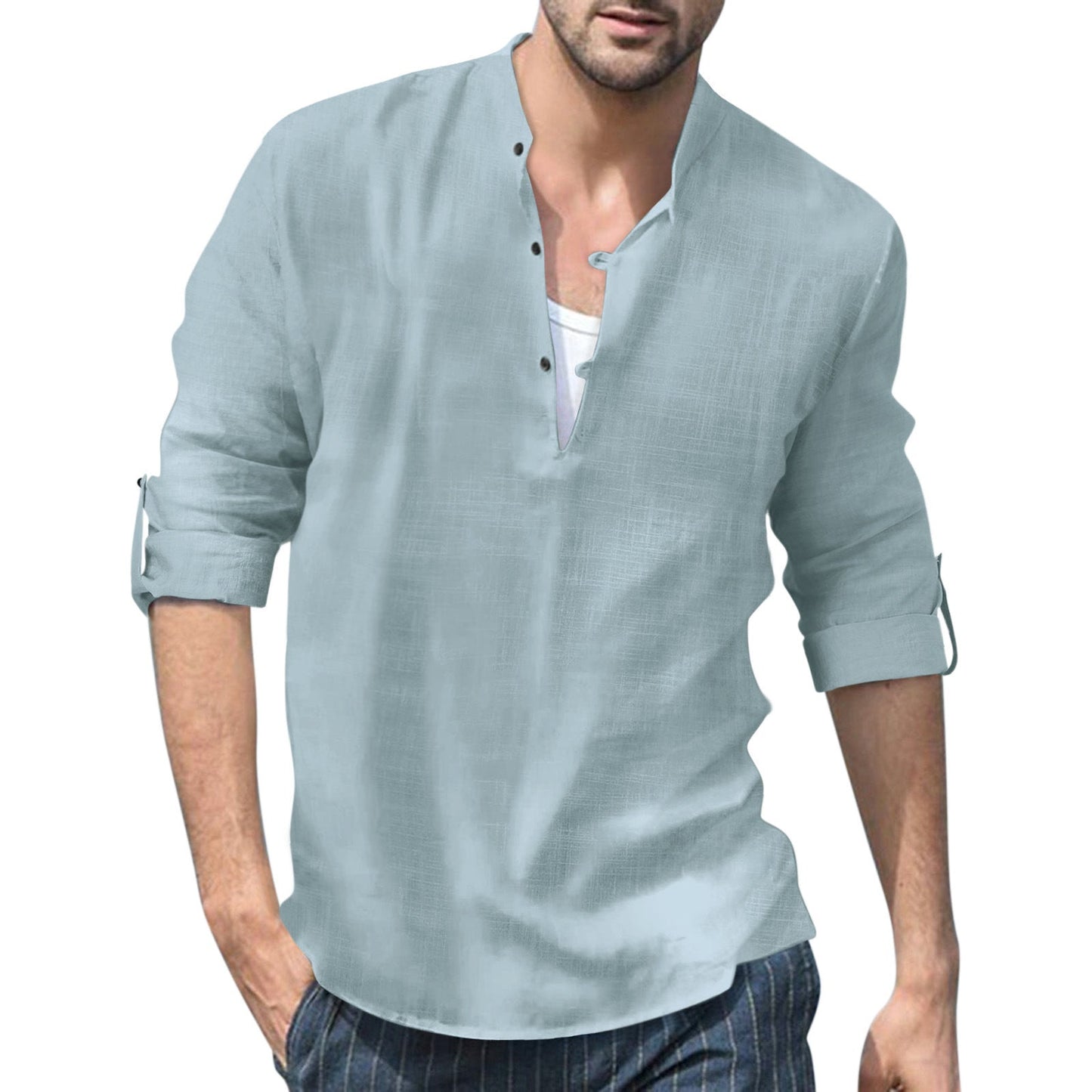 Herren Freizeit Henley Langarmshirt – Lockeres Strandhemd für Urlaub und Alltag
