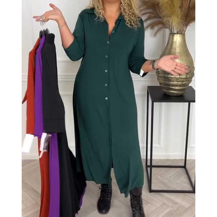Deborah – Einfarbiges Hemdkleid mit Knöpfen