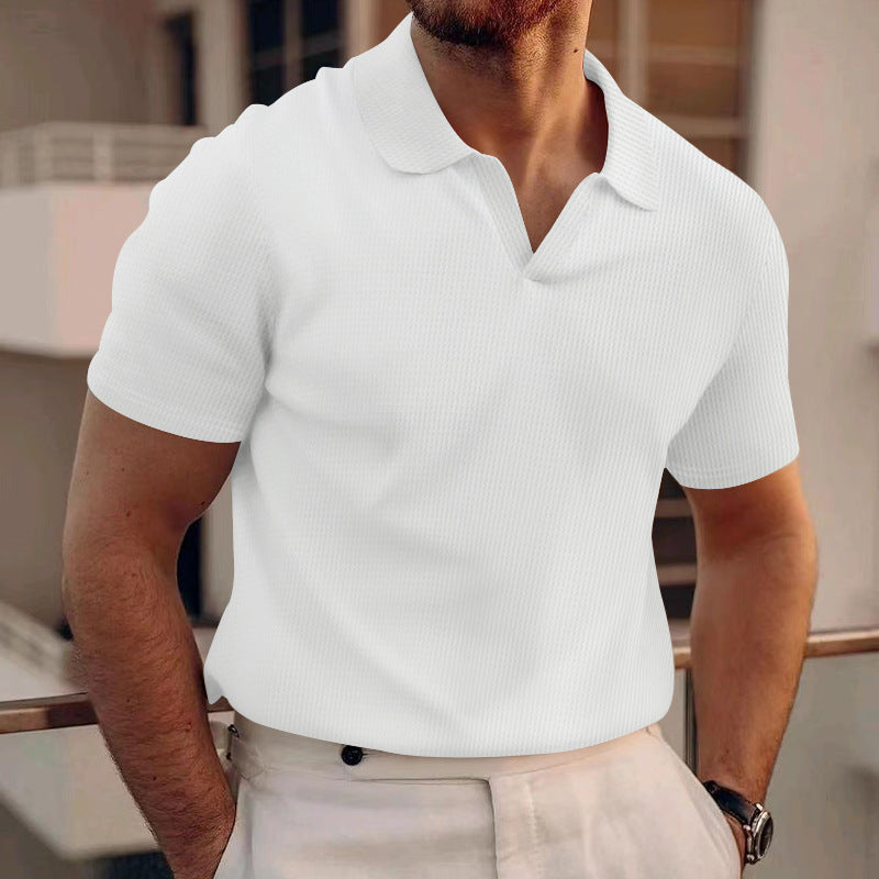 Rowan – Polo shirt with V-neck and waffle pattern for men