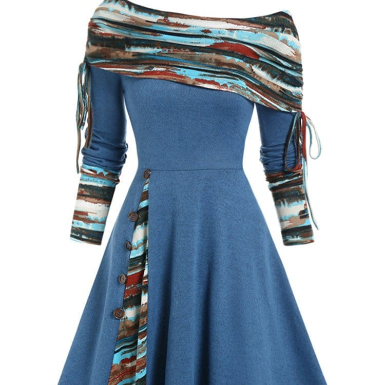 Zoe – Langärmliges, schwingendes Kleid mit einer Schulter für Damen