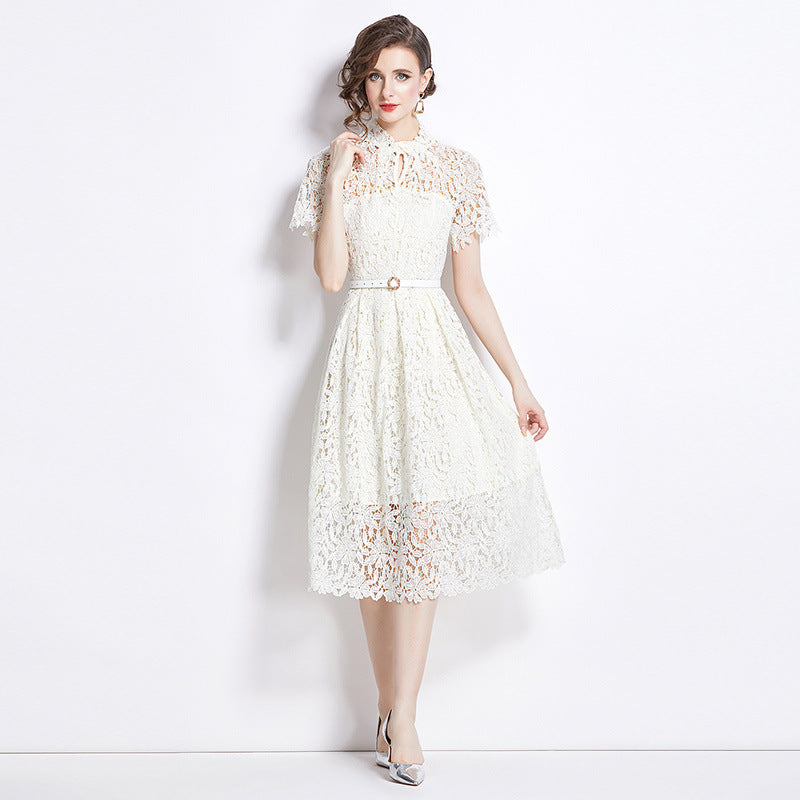 Damen Elegantes Spitzenkleid Midi Festlich Fit & Flare Cocktail Hochzeit