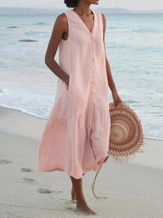 Claire – Long dress with narrow straps in solid color design