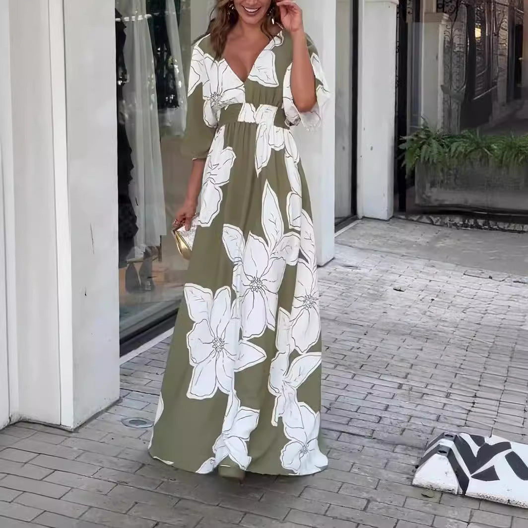 Damen Maxikleid mit Blumenmuster – Elegantes Sommerkleid für Gartenpartys & Urlaub
