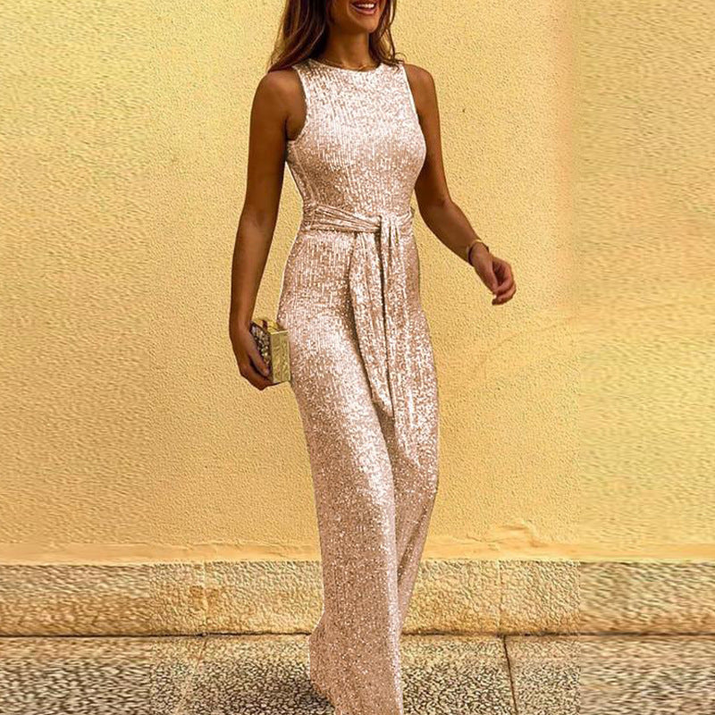 Francesca – Sleeveless sexy sequin jumpsuit with silver dots
