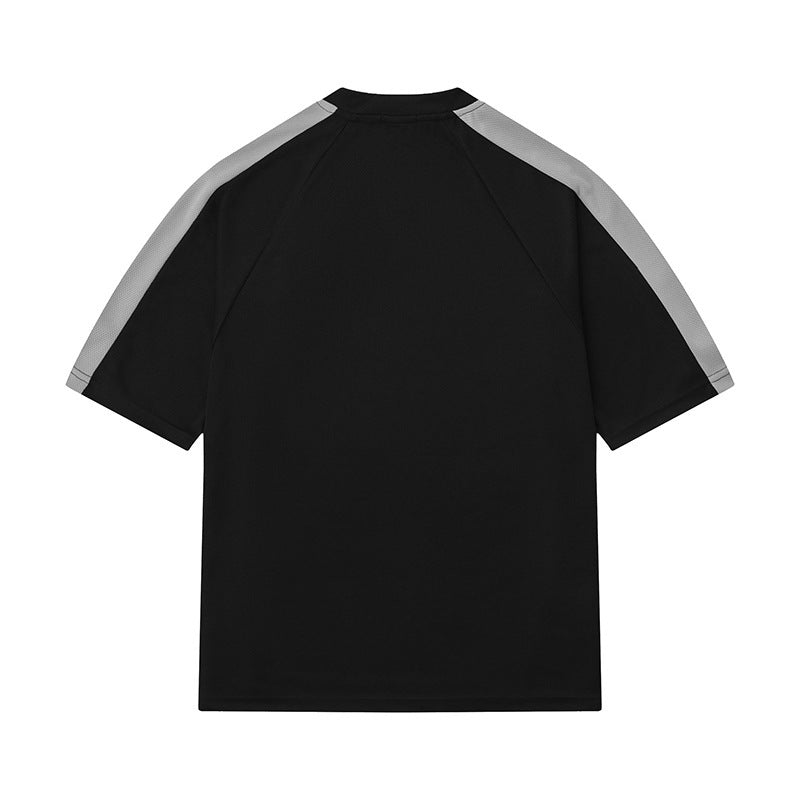 Herren Hip Hop Streetwear T-Shirt mit Letter Print und Kontraststreifen – Urban Style Kurzarmshirt