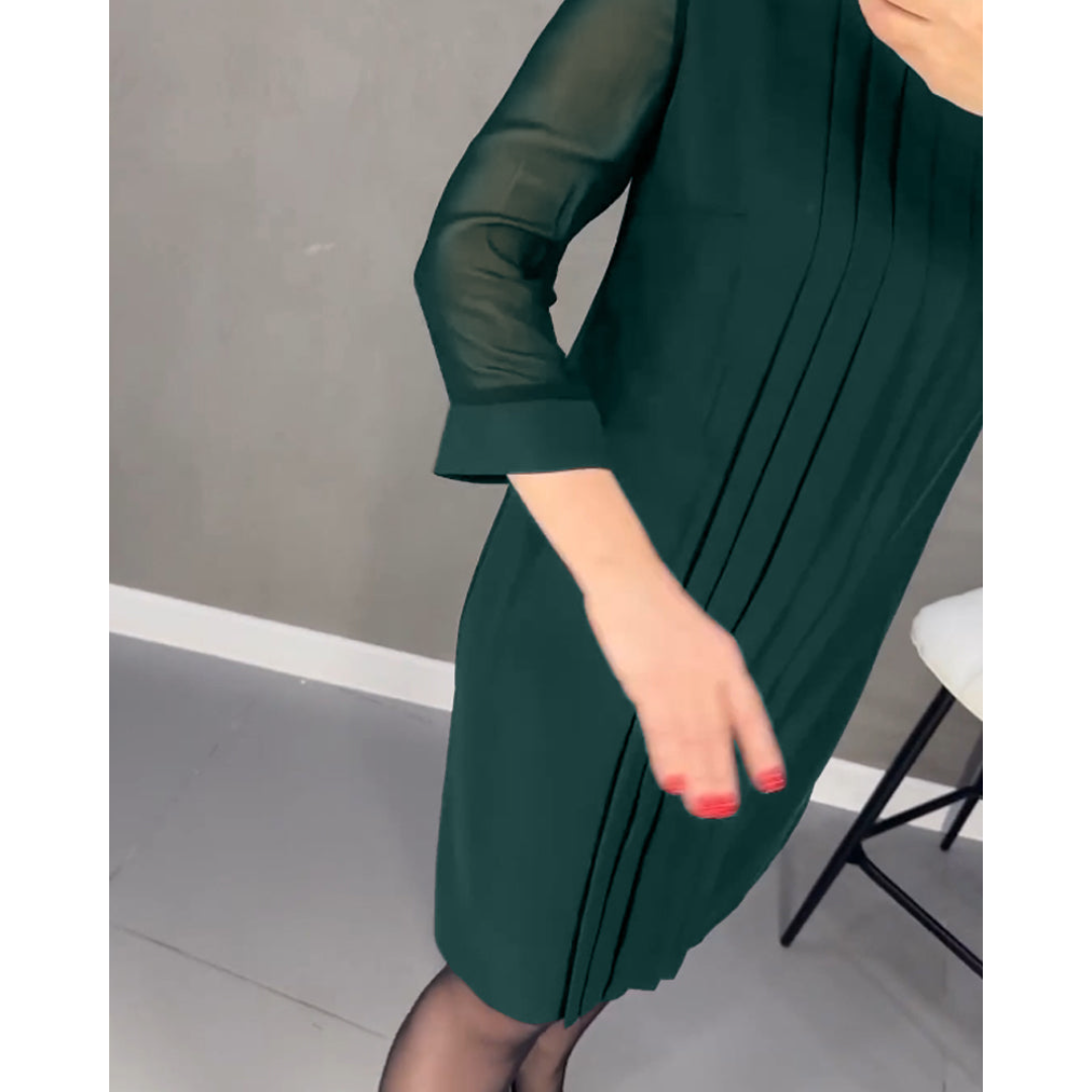 Patricia – Plissiertes Damenkleid im einfarbigen Patchwork-Mesh