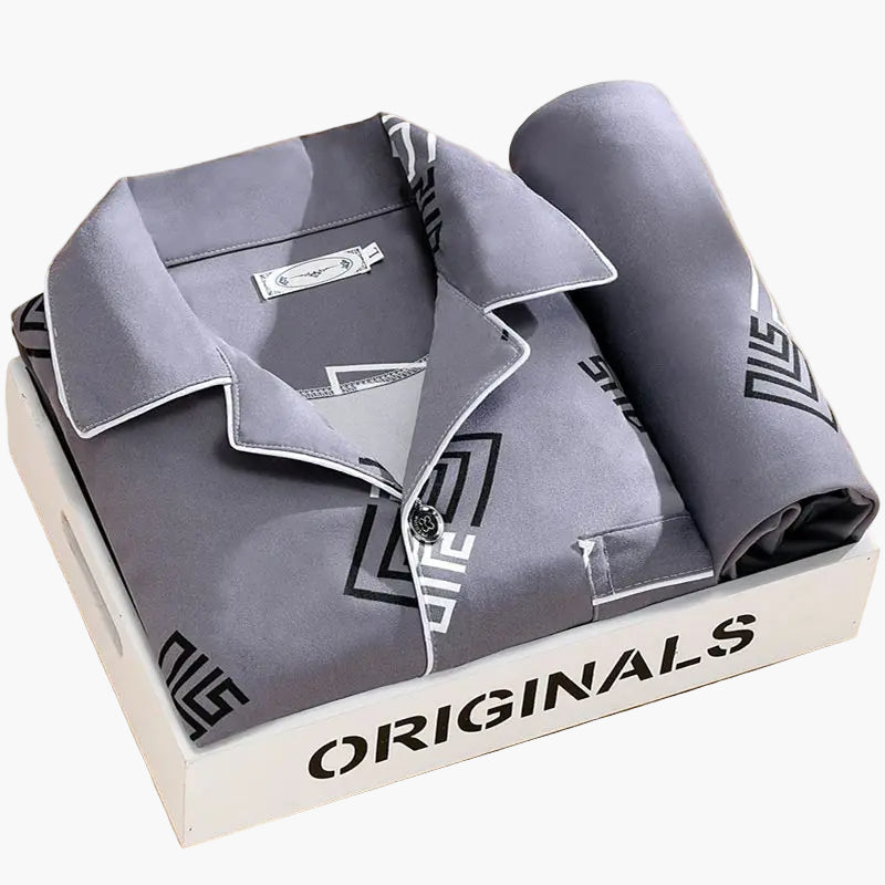 Men's Pajama Set with Wheat Pattern – Classic Pajama Suit for Stylish Nights
