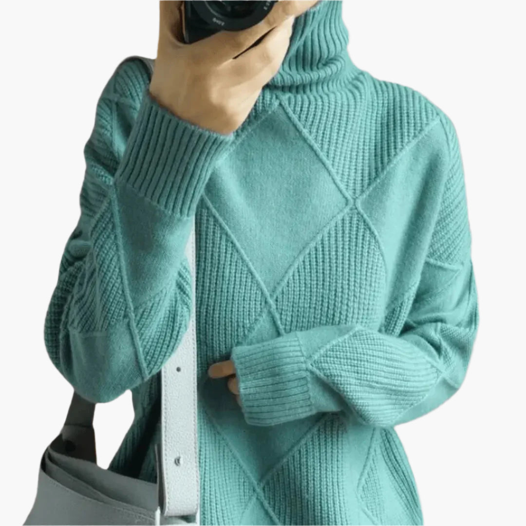 Damen Strickpullover mit Rautenmuster – Modischer Freizeit-Rollkragenpullover