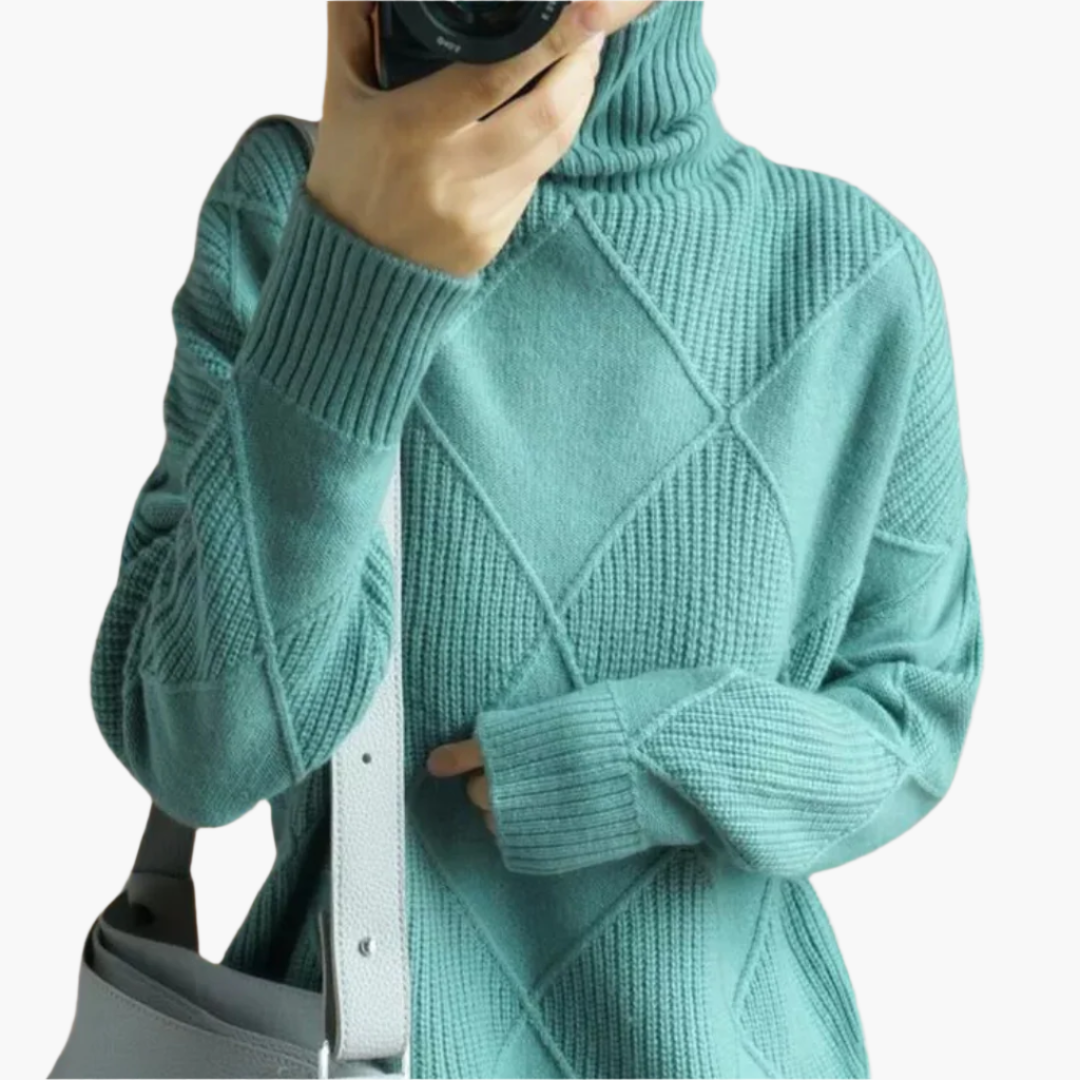 Women's knitted sweater with diamond pattern – modern comfort for everyday and leisure