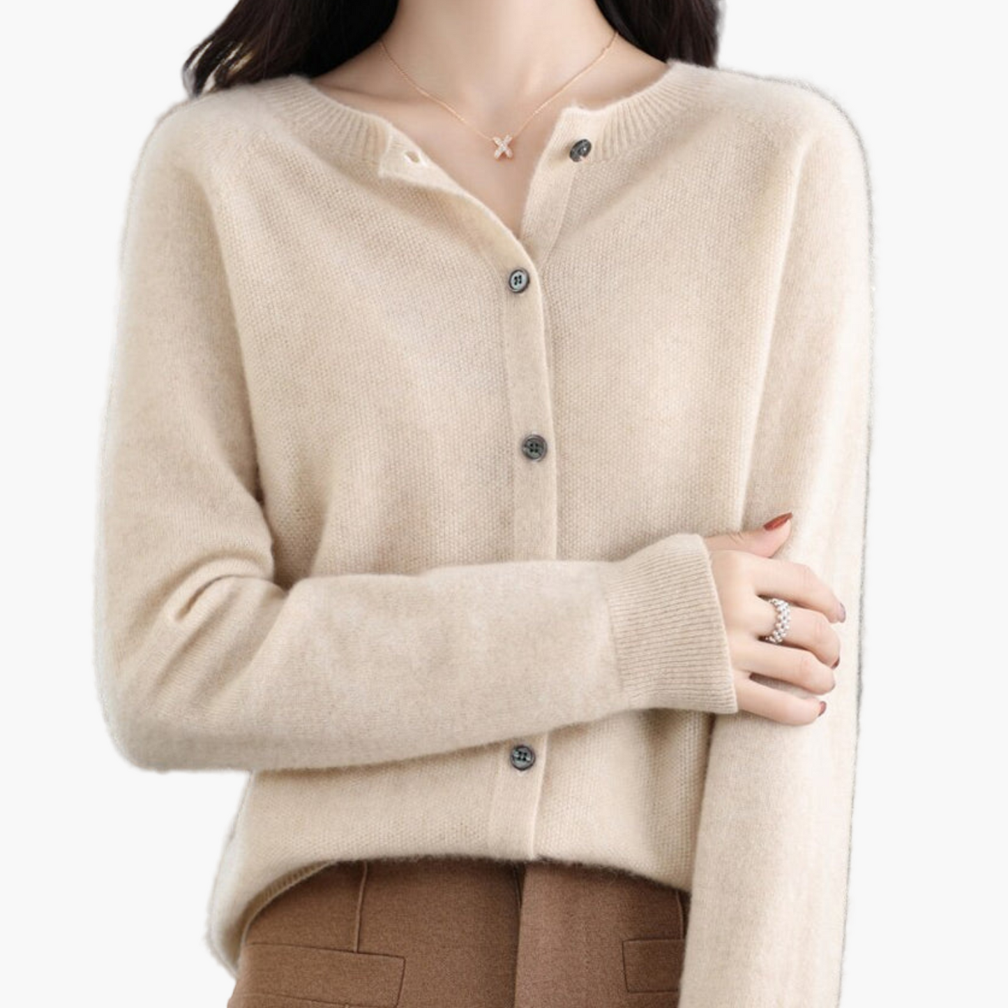 Damen Strickjacke mit Rundhalsausschnitt – Klassischer Cardigan für Alltag, Büro und Freizeit