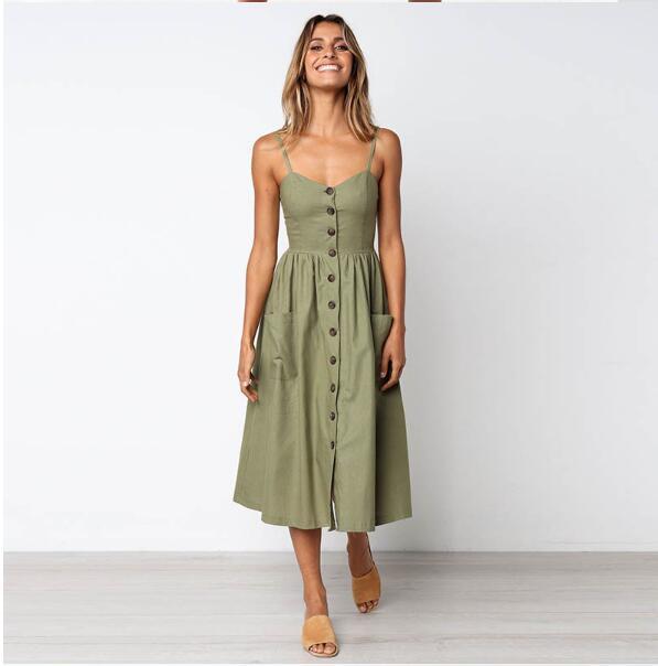 Alison – Sexy Träger Kleid mit Knopf und Taschen