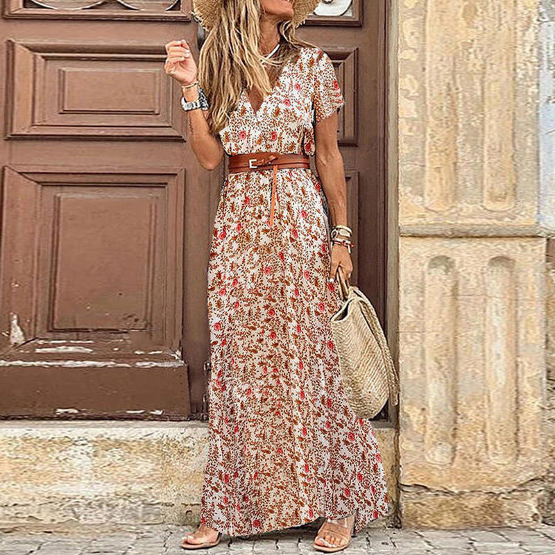 Barbara – V-neck floral dress in Simiya style