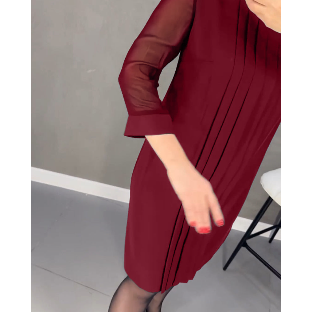 Patricia – Plissiertes Damenkleid im einfarbigen Patchwork-Mesh