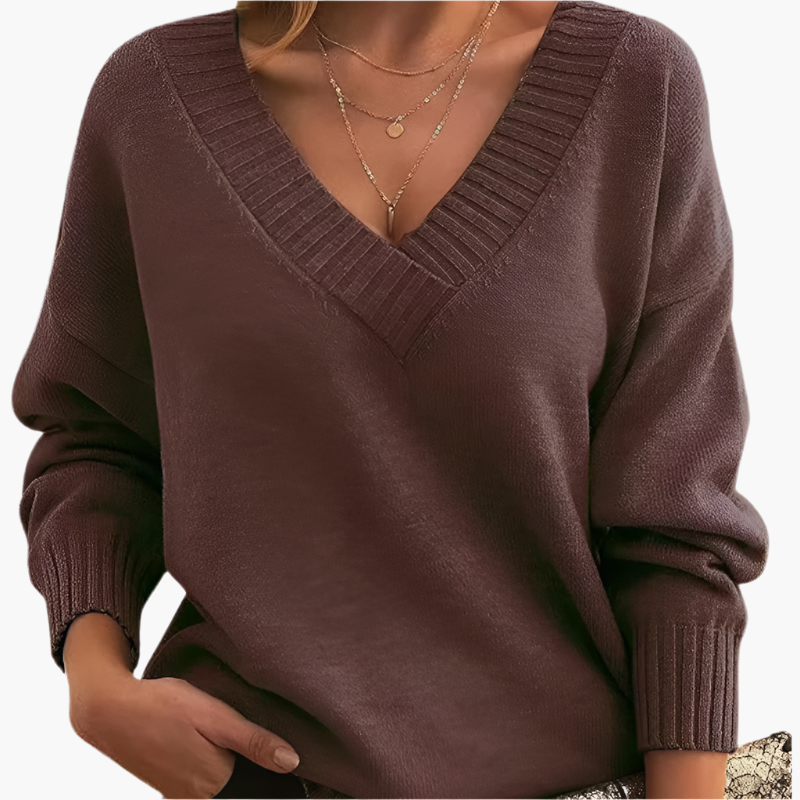 Women's Sweater with V-Neck – Elegant Knit Sweater for Office, Leisure & Winter