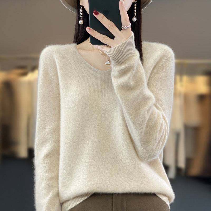 Clara – Lockere Damen-Wollpullover mit V-Ausschnitt für Herbst und Winter