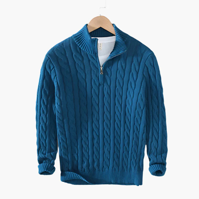 Herren Strickpullover mit Zopfmuster – Klassischer Halbreißverschluss, stilvoll und vielseitig für Alltag und Büro