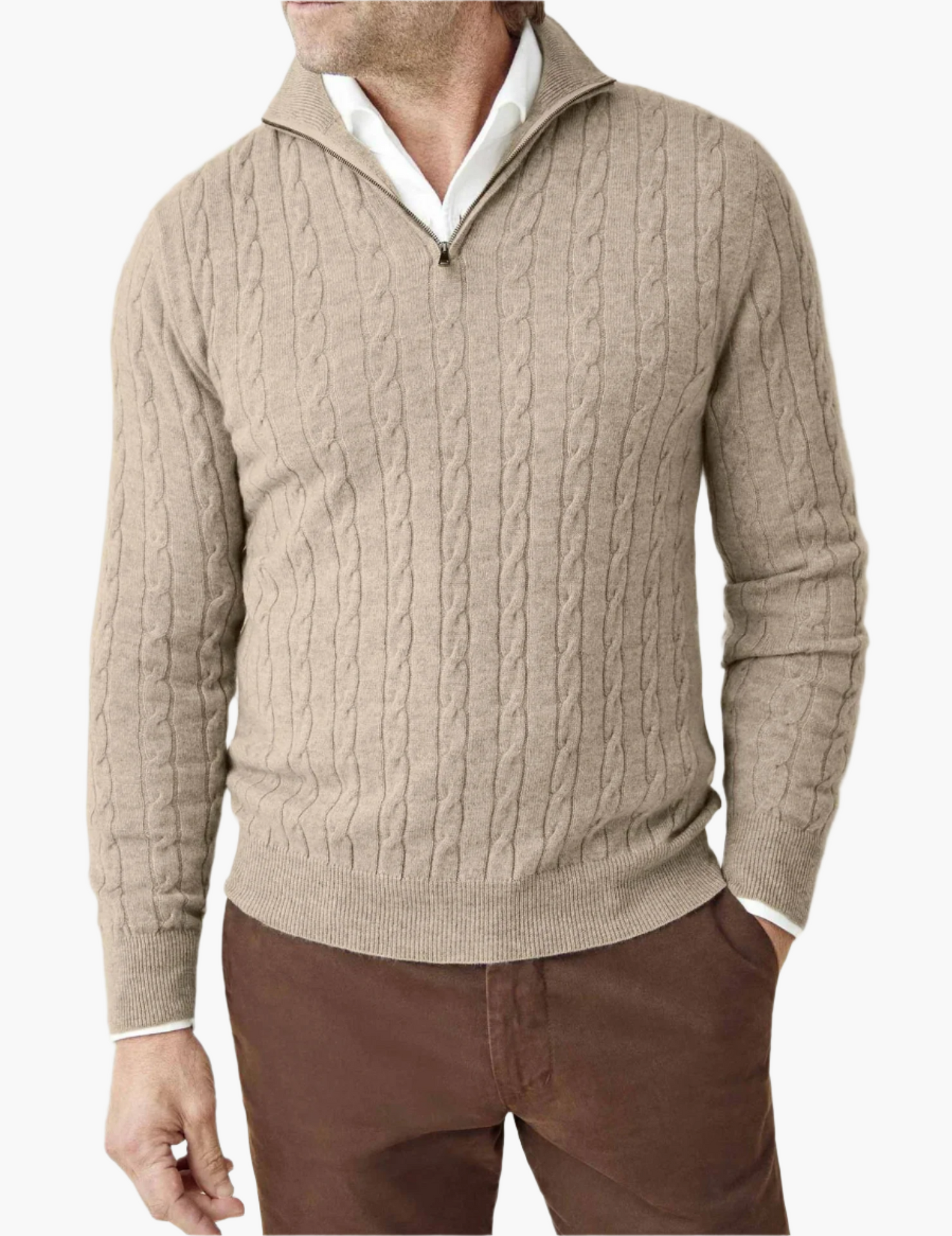 Herren Zopfmuster Pullover mit Reißverschluss – Eleganter Business & Freizeit Strick