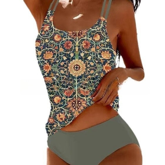 Esme – Retro Hochtaillierter Bikini mit Stranddruck