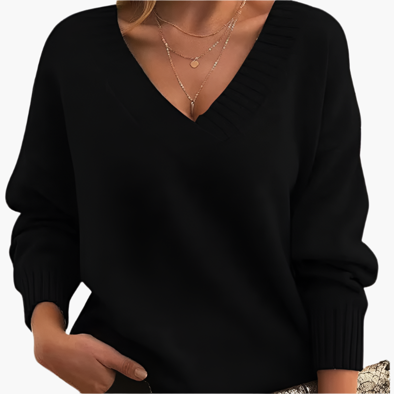 Women's Sweater with V-Neck – Elegant Knit Sweater for Office, Leisure & Winter