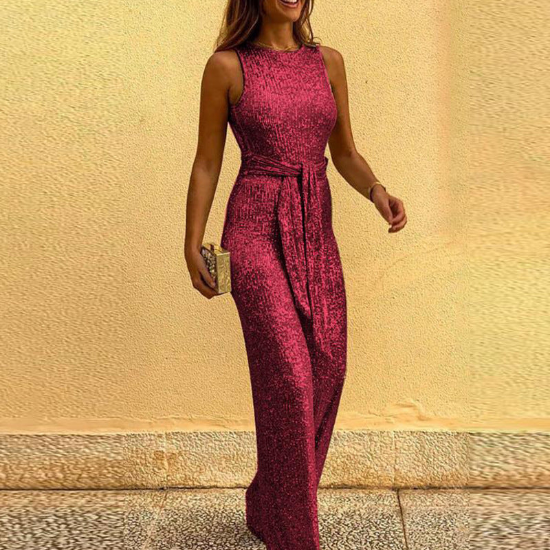 Francesca – Sleeveless sexy sequin jumpsuit with silver dots