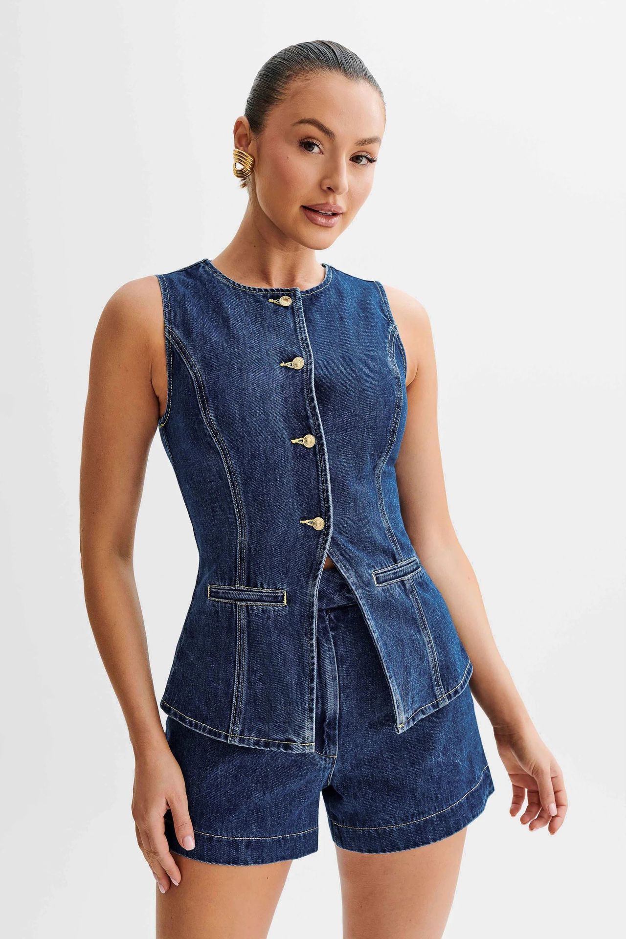 Damen Zweiteiler Jeansweste und High-Waist Shorts Set – Modisches Streetwear Outfit für Freizeit & Sommer