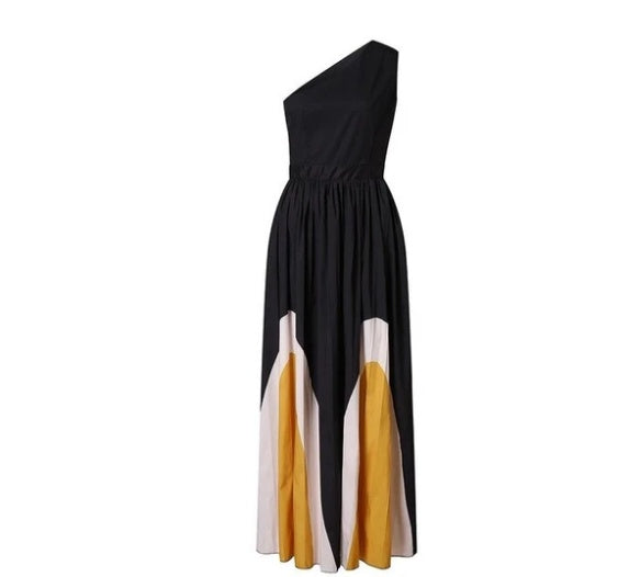 Georgina – Maxi dress without straps with contrasting colors
