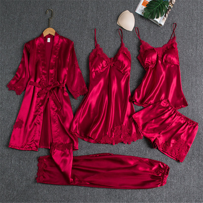Audrey – Five-piece pajama with spaghetti straps for women