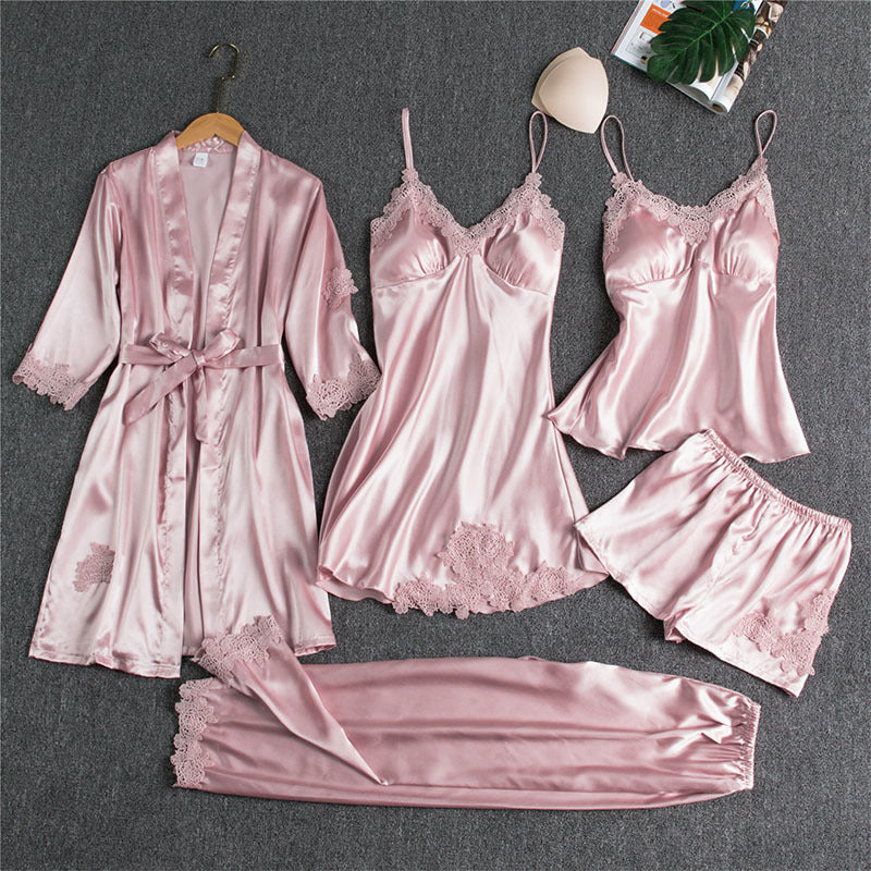 Audrey – Five-piece pajama with spaghetti straps for women