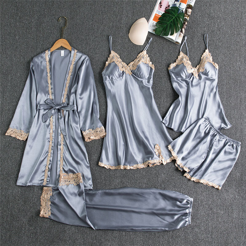 Audrey – Five-piece pajama with spaghetti straps for women