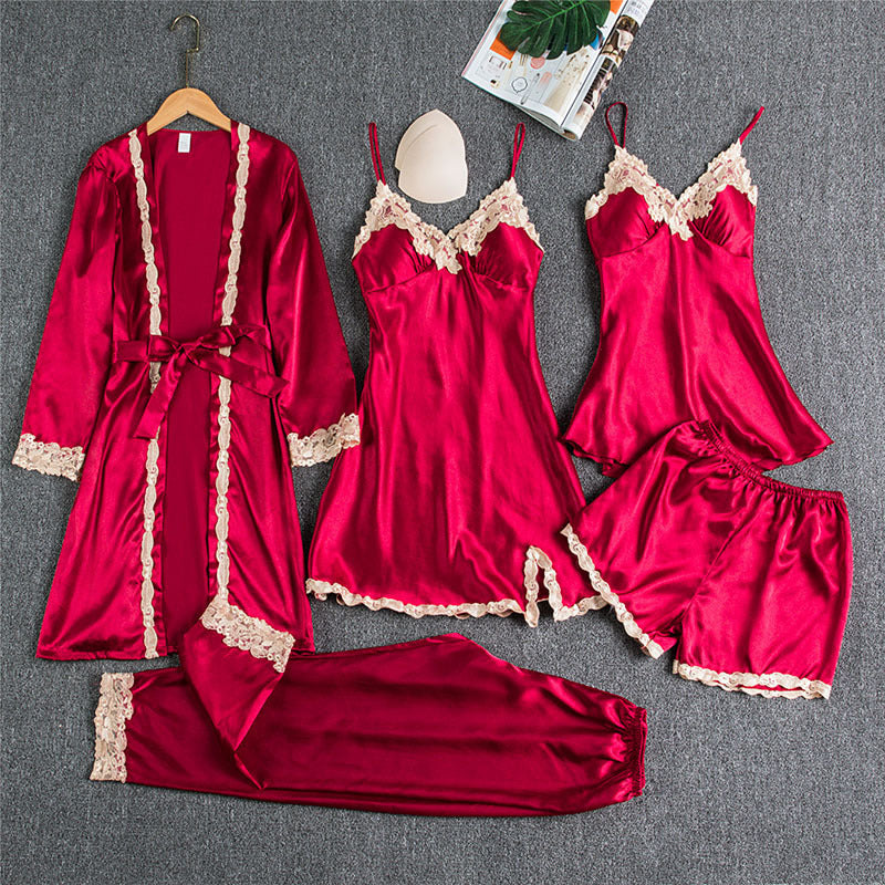 Audrey – Five-piece pajama with spaghetti straps for women