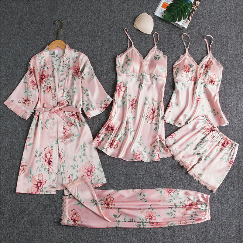Audrey – Five-piece pajama with spaghetti straps for women
