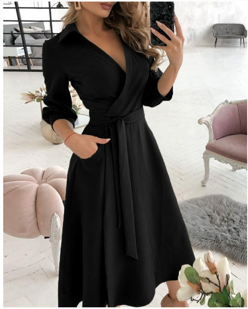 Ruby – Sexy Fashion long-sleeved dress with deep V-neckline and irregular hem