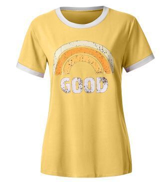 Sarah – Regenbogenmuster Kurzarm-T-Shirt