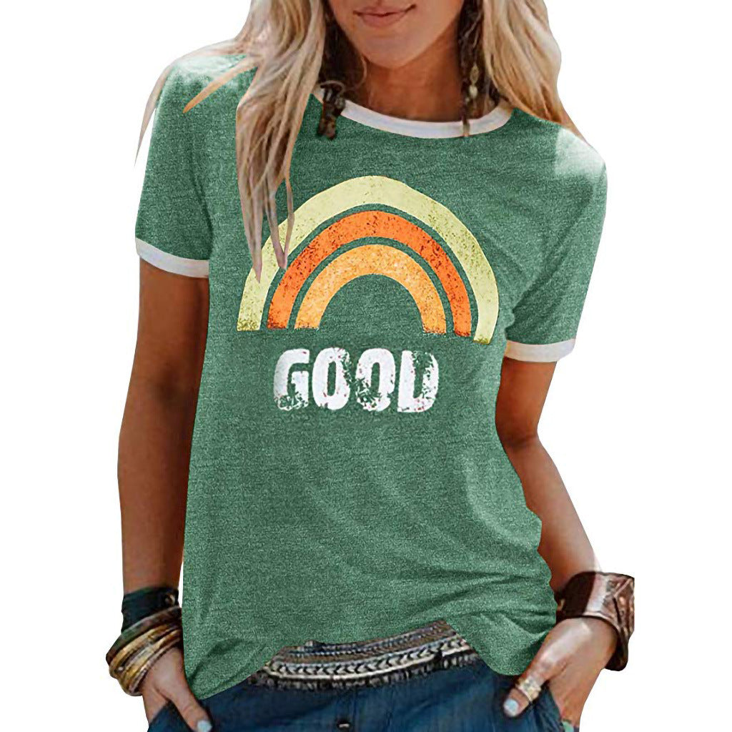 Sarah – Regenbogenmuster Kurzarm-T-Shirt