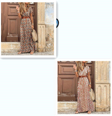 Barbara – V-neck floral dress in Simiya style
