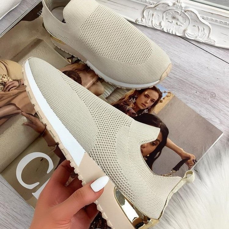 Damen Slip-On Freizeitsneaker für Sport und Alltag – Atmungsaktive Strickschuhe mit Komfortsohle