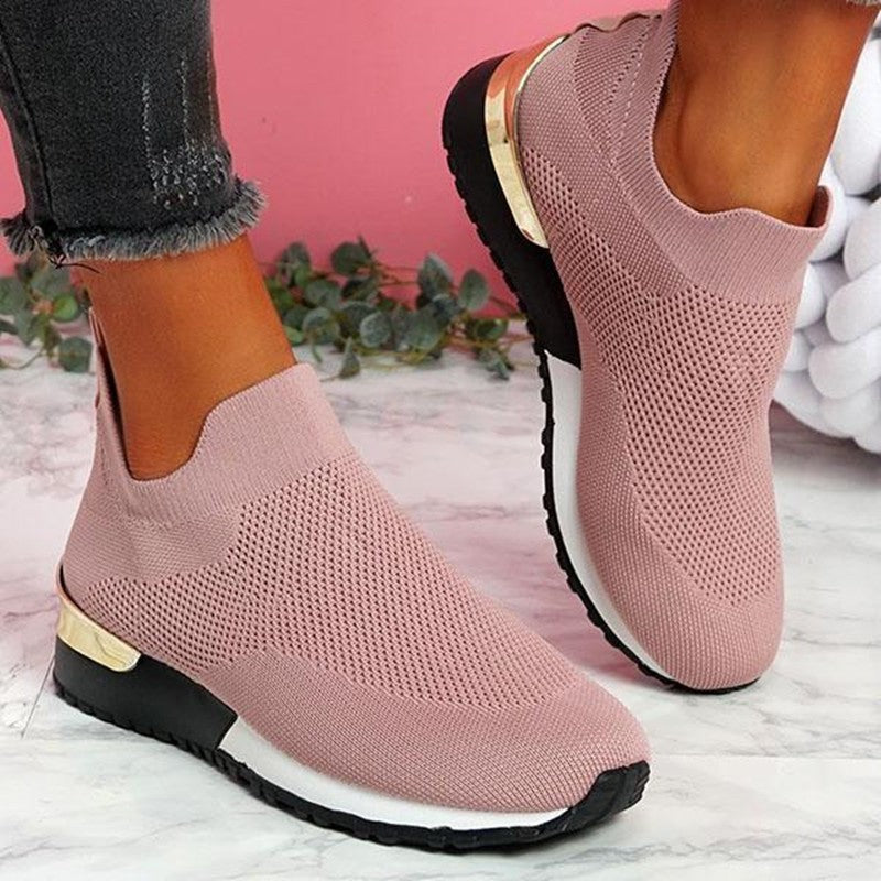 Damen Slip-On Freizeitsneaker für Sport und Alltag – Atmungsaktive Strickschuhe mit Komfortsohle