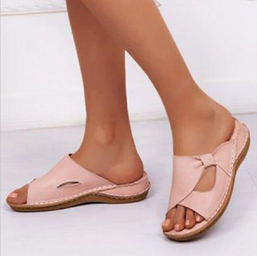 Emma – Open women's slip-ons with flat wedge heel
