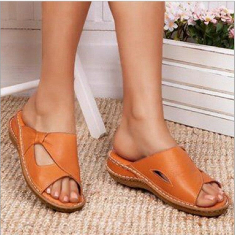 Emma – Open women's slip-ons with flat wedge heel