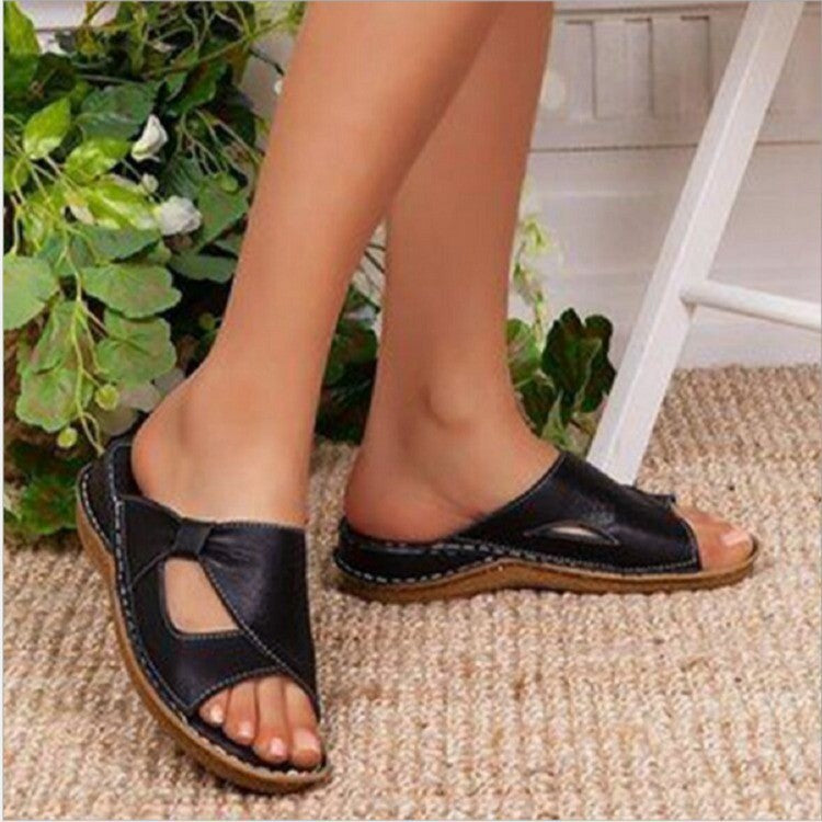 Emma – Open women's slip-ons with flat wedge heel
