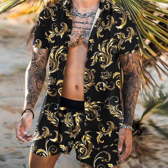 Damian – Floral Hemd Strand Zweiteiliges Set Neue Mode Herren