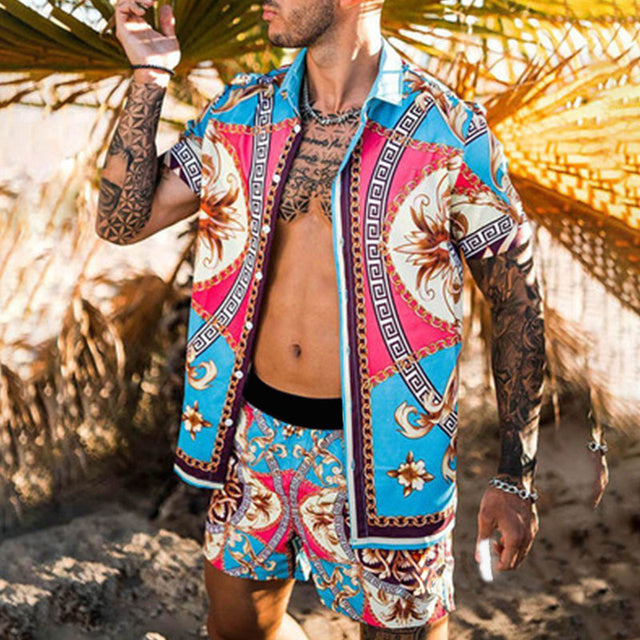 Damian – Floral Hemd Strand Zweiteiliges Set Neue Mode Herren