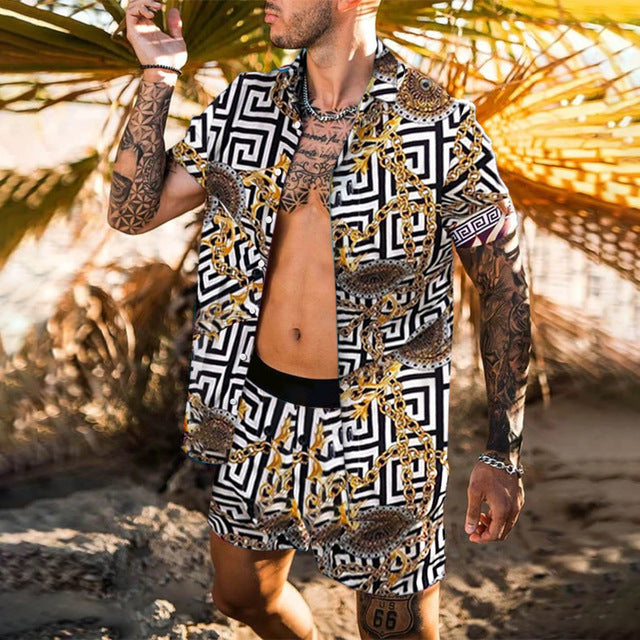 Damian – Floral Hemd Strand Zweiteiliges Set Neue Mode Herren