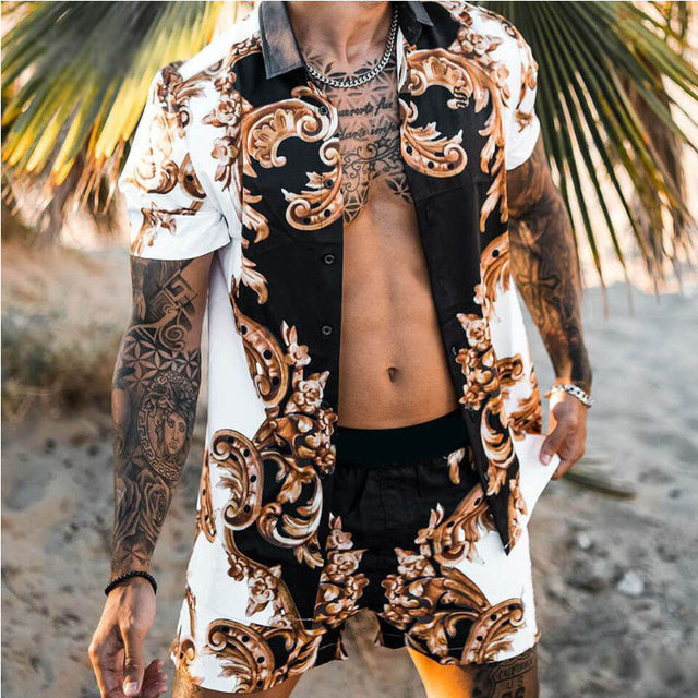 Damian – Floral Hemd Strand Zweiteiliges Set Neue Mode Herren