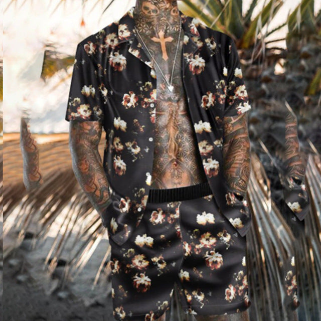 Damian – Floral Hemd Strand Zweiteiliges Set Neue Mode Herren